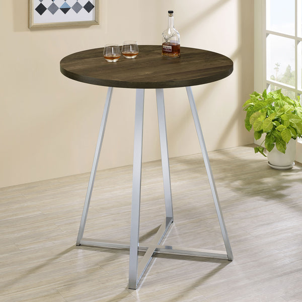 Burkhart Sled Base Round Bar Table Brown Oak and Chrome image