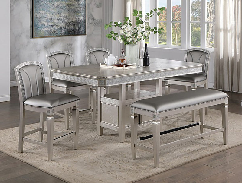 Crown Mark Furniture Klina Counter Height Chair in Silver (Set of 2)