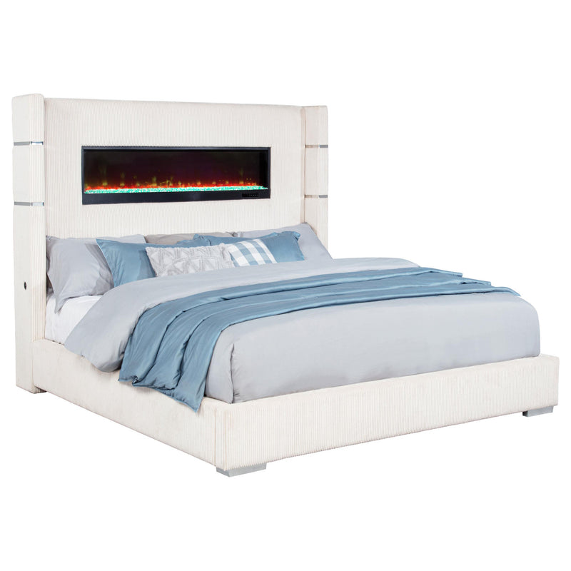Tisdall 67-inch Upholstered Fireplace Bed Cream