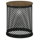 Aurora Round Accent Table with Drum Base Natural and Black