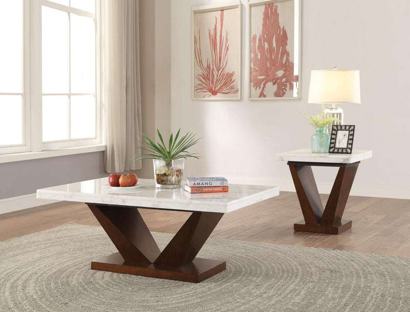 Forbes White Marble & Walnut Coffee Table image