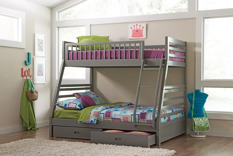 Ashton Twin Over Full 2-drawer Bunk Bed Cappuccino, White, Navy, Honey, & Brown