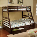 California II Cherry Twin/Full Bunk Bed w/ 2 Drawers Cherry, Walnut, Grey, &Oak