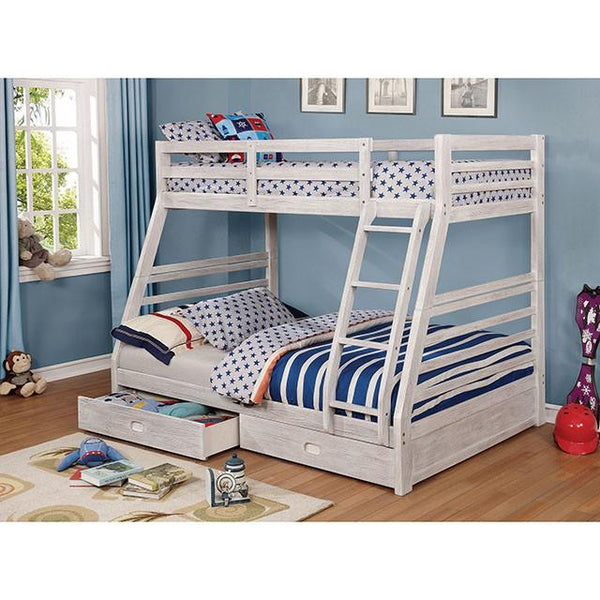 California III Wire-Brushed White Twin/Full Bunk Bed w/ 2 Drawers image