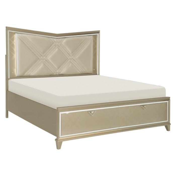 Bijou (3) Queen Platform Bed with LED Lighting and Footboard Storage