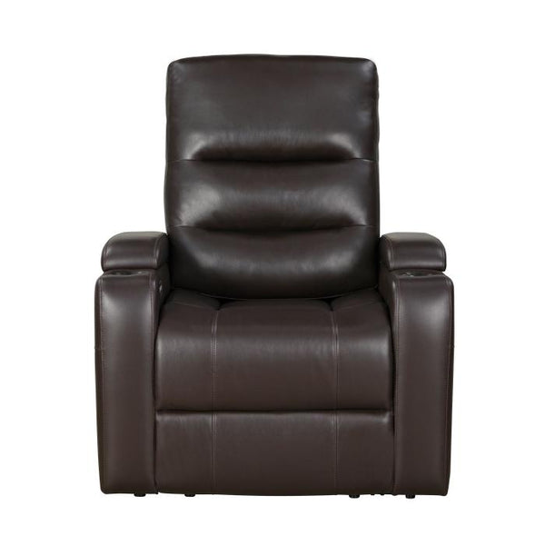 8559BRW-1PWH - Power Reclining Chair with Power Headrest, Receptacle, Cup-Holder Storage Arms and LED Light image