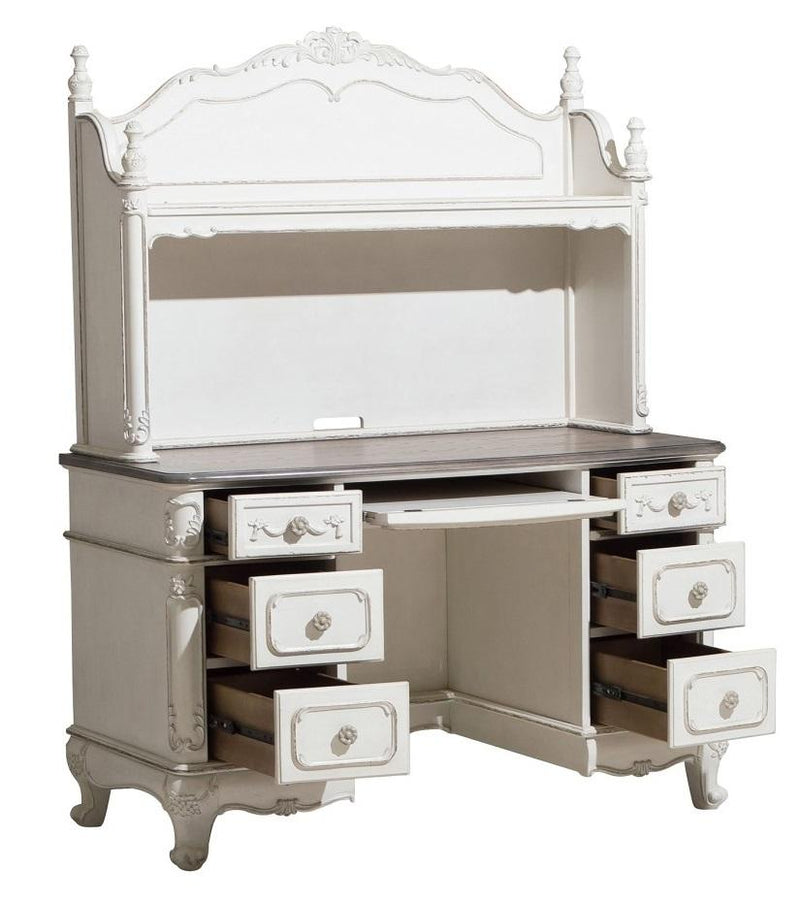 Cinderella Writing Desk in Antique White with Grey Rub-Through 1386NW-11