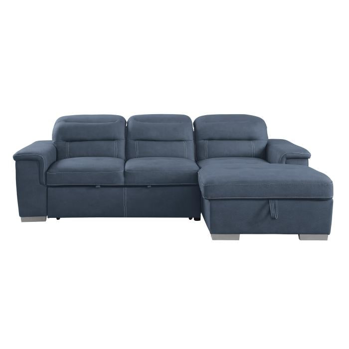 9808BUESC - (2)2-Piece Sectional with Adjustable Headrests, Pull-out Bed and Right Chaise with Hidden Storage image