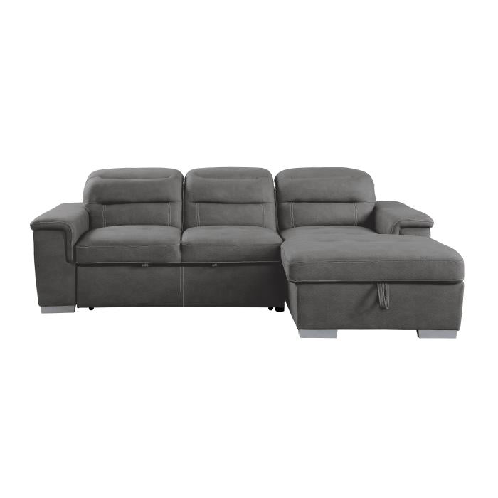 9808SGYSC - (2)2-Piece Sectional with Adjustable Headrests, Pull-out Bed and Right Chaise with Hidden Storage image