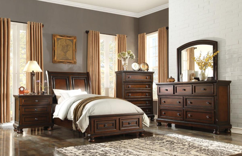 Cumberland Full Sleigh Platform Bed with Footboard Storage in Brown Cherry 2159F-1