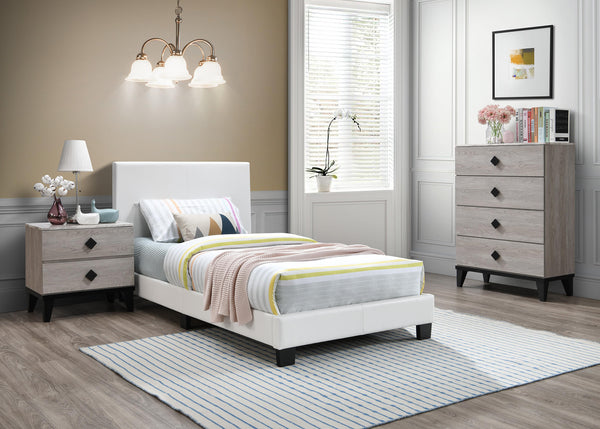 Chyuan Twin Bed-White Pu in Espresso/Espresso