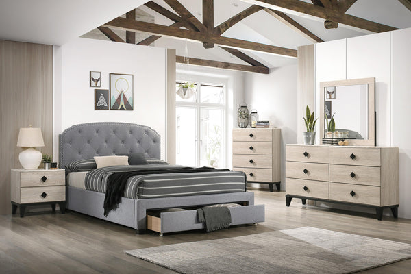 Liihcc Queen Bed W/Drawer-Light Grey in Light Grey / Black