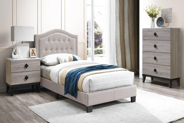 Chyuan Twin Bed/Light Brown Burplap in Light Brown / Black