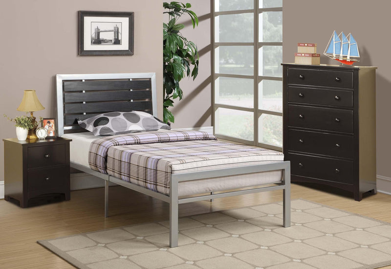 Hsmart Full Bed Black Wood Panel Headboard Silver Frame in Silver