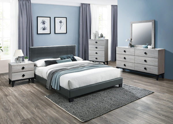 Chyuan Full Bed-Grey Pu in Espresso/Espresso