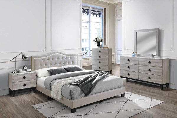Chyuan Full Bed/Light Brown Burplap in Light Brown / Black