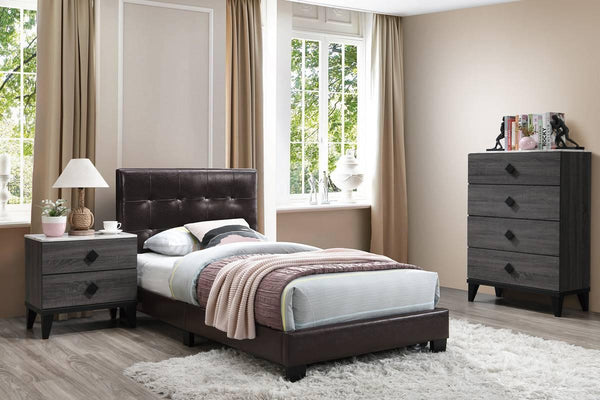 Chyuan Twin Bed/Brown Pu in Brown / Black