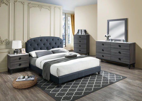 Chyuan Queen Bed/Charcole Burplap in Charcoal / Black