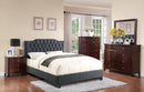 Chyuan Queen Bed/Blue Grey Polyfiber, Headboard 47"H/Footboard 15.5"H in Blue Grey / Espresso