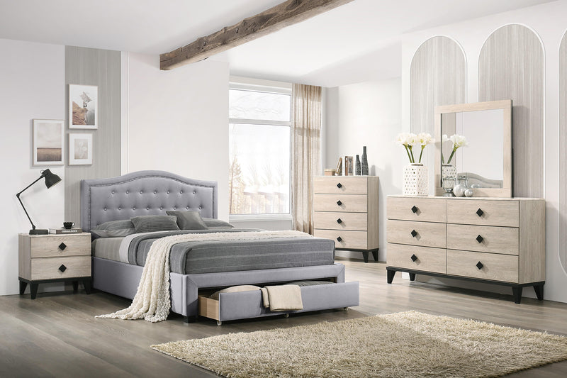 Liihcc Ek Bed Light Grey Burlap in Light Grey / Black