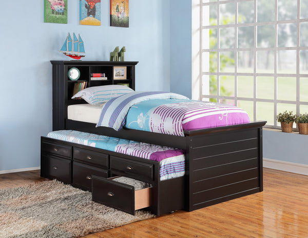 Mcraft Twin Bed W/Trundle-Black W. Drawers in Black