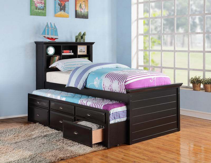 Mcraft Twin Bed W/Trundle-Black W. Drawers in Black