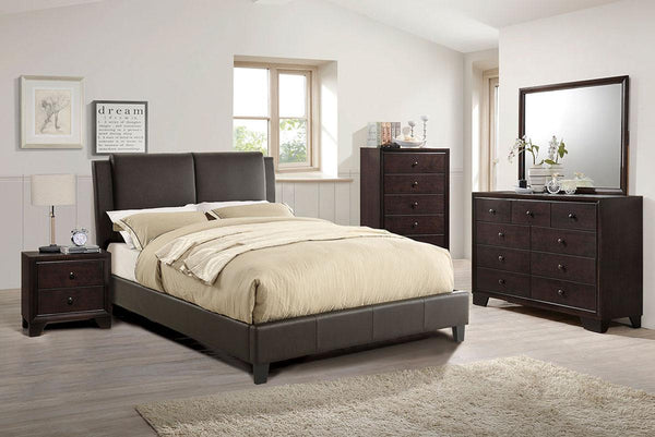 Vphong E. King Bed/Brown Pu, Headboard 46"H/Footboard 15.5"H in Brown / Espresso