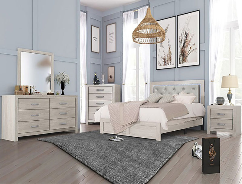 Crown Mark Furniture Jaylen King Upholstered Panel Bed in Gray